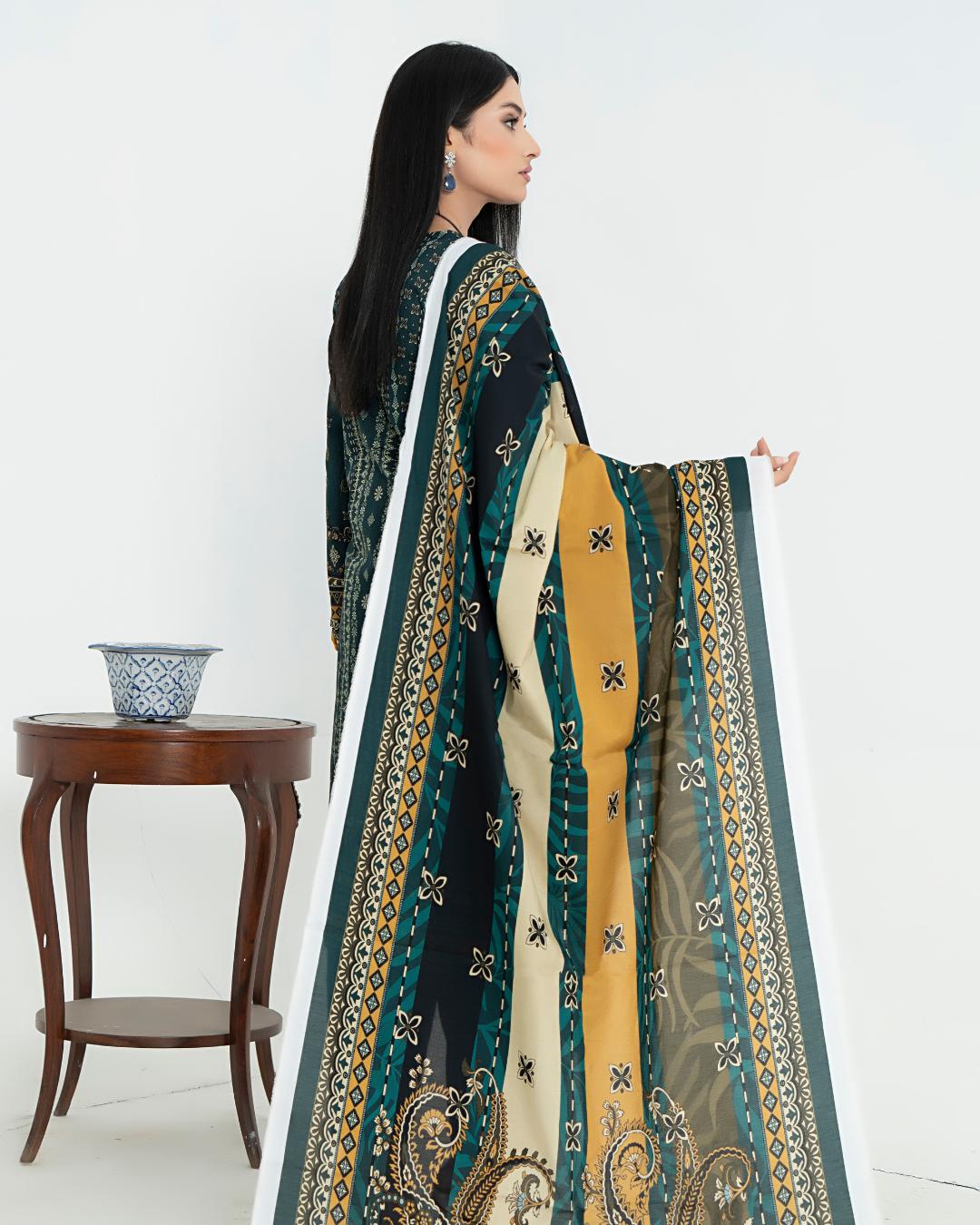 3 Piece - Junoon Unstitched Olive Ladies Transliminor Magic Print Lawn Suit