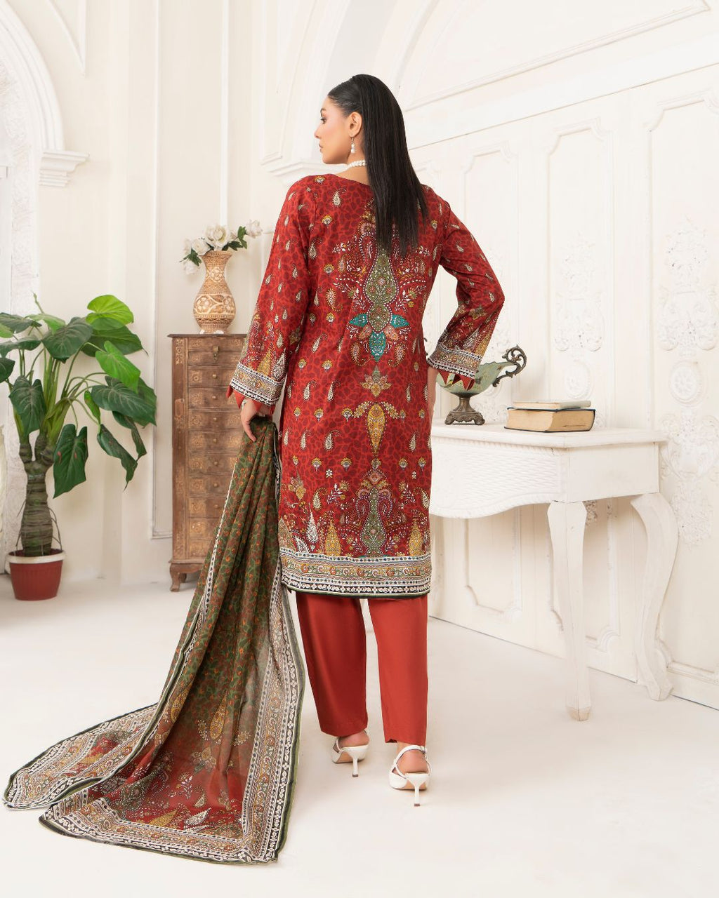 3 Piece - Junoon Unstitched Maroon Ladies Print Lawn Suit