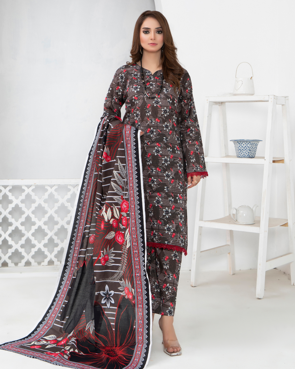3 Piece - Mahi Unstitched Dark Purple Ladies Print Lawn Suit