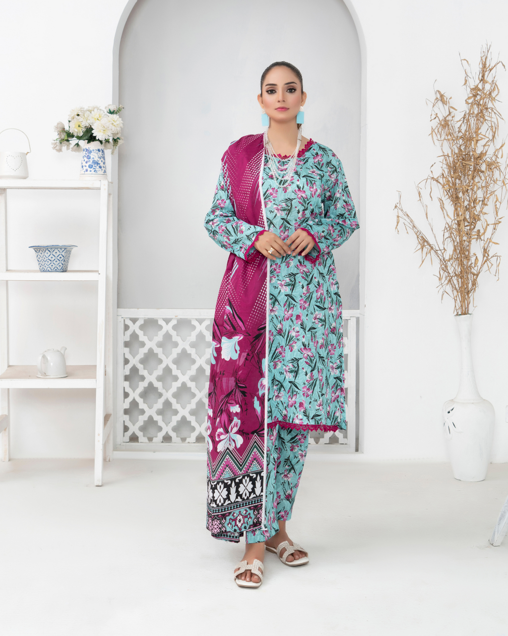 3 Piece - Mahi Unstitched Blue Ladies Print Lawn Suit