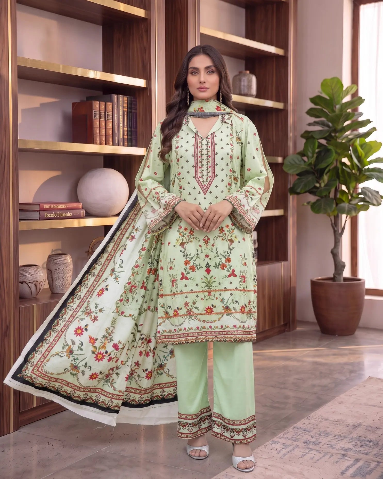 3 Piece - Marooj Unstitched Pista Ethnic Doria Linen Suit