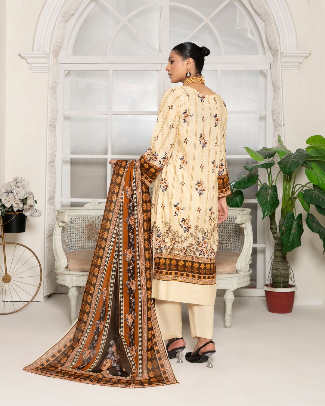 3 Piece - Junoon Unstitched Peach Ladies Print Lawn Suit