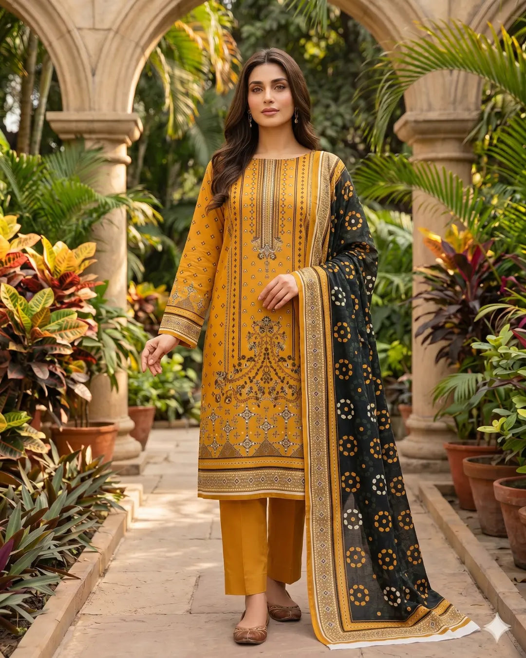 3 Pieces - Sohni Dharti Unstitched Mustard Colour Premium Print Lawn Suit