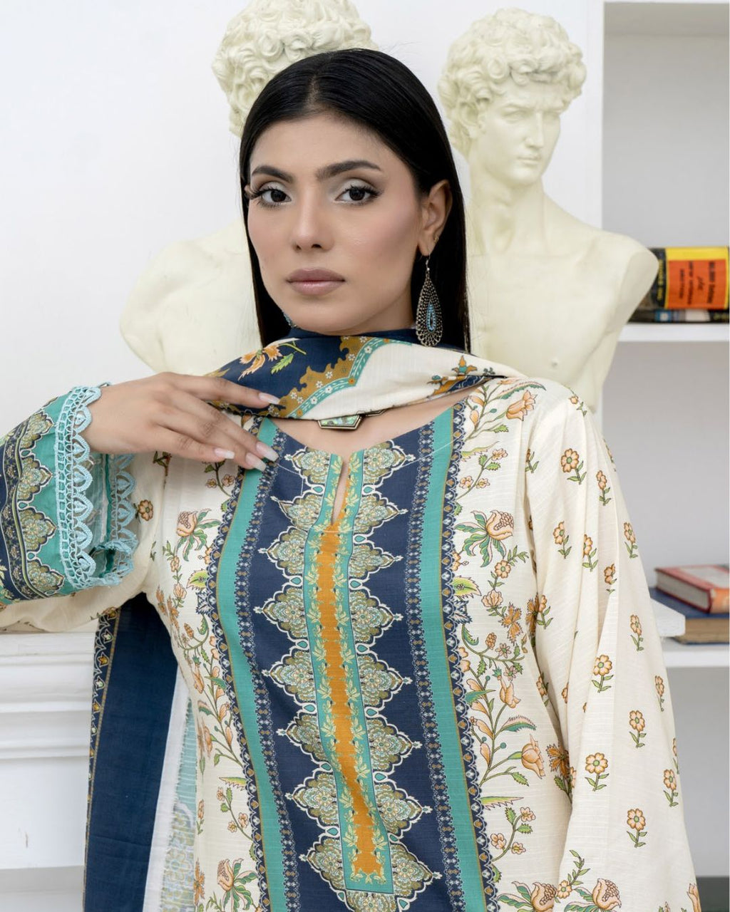 3 Piece - Marooj Unstitched off White BanaDora Linen Suit