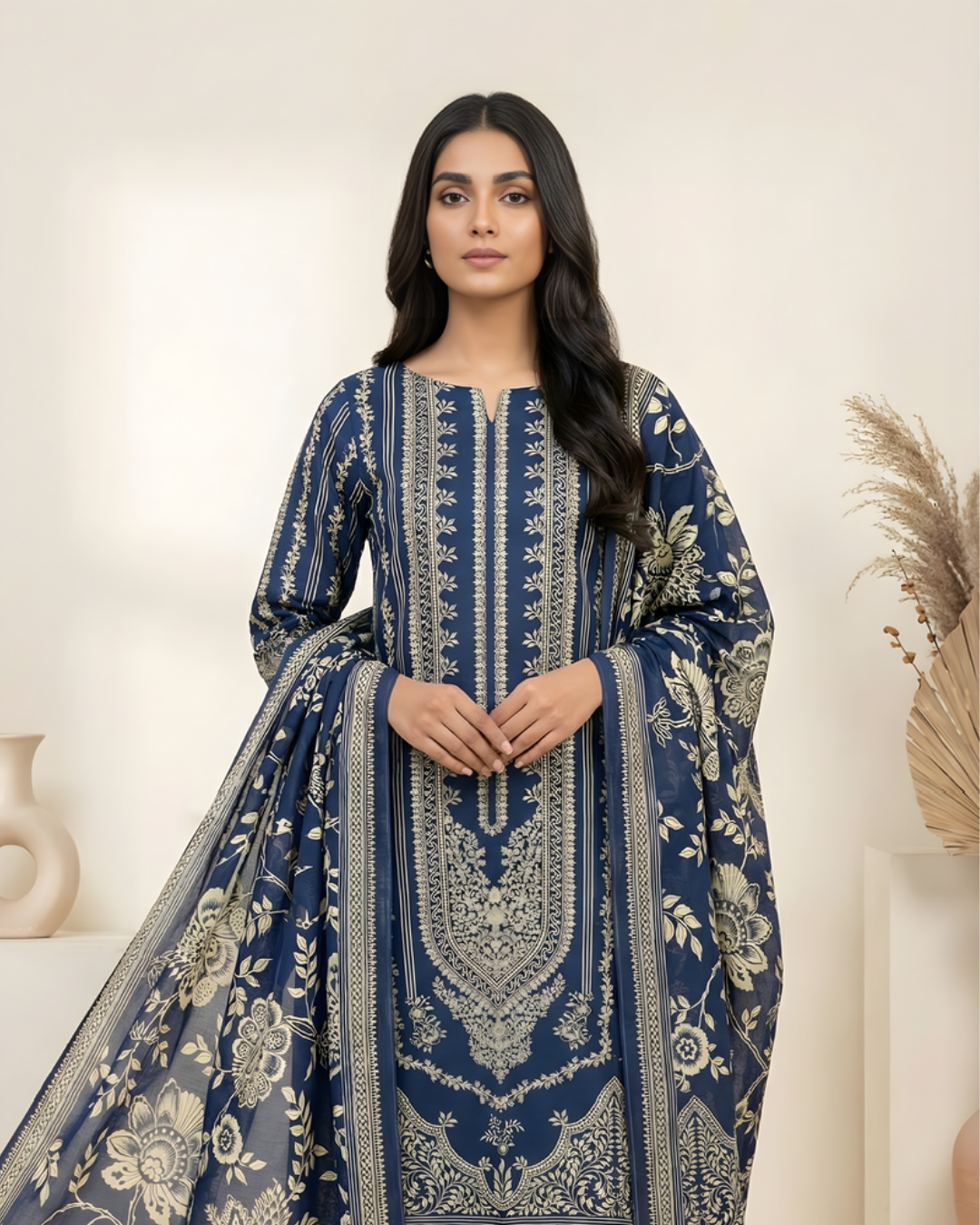 3 Pieces - Marooj Unstitched Navy Blue Transliminor Magic Print Lawn Suit