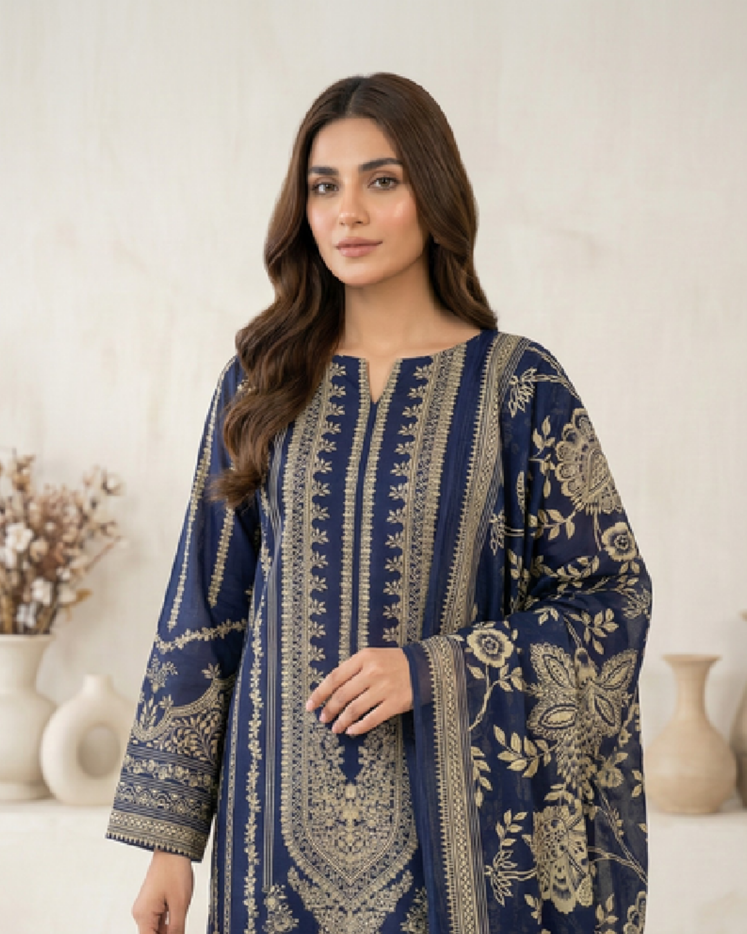 3 Pieces - Marooj Unstitched Navy Blue Transliminor Magic Print Lawn Suit