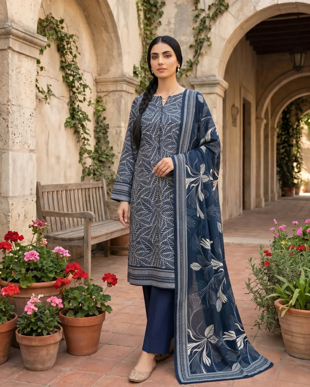 3 Pieces - Sohni Dharti Unstitched Grayish black Print Lawn Suit