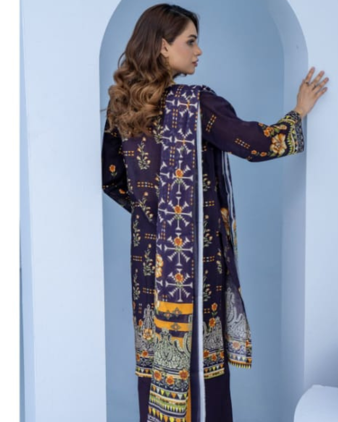3 Piece - Mojoberry Unstitched Purple Ladies Banadora Print Lawn Suit