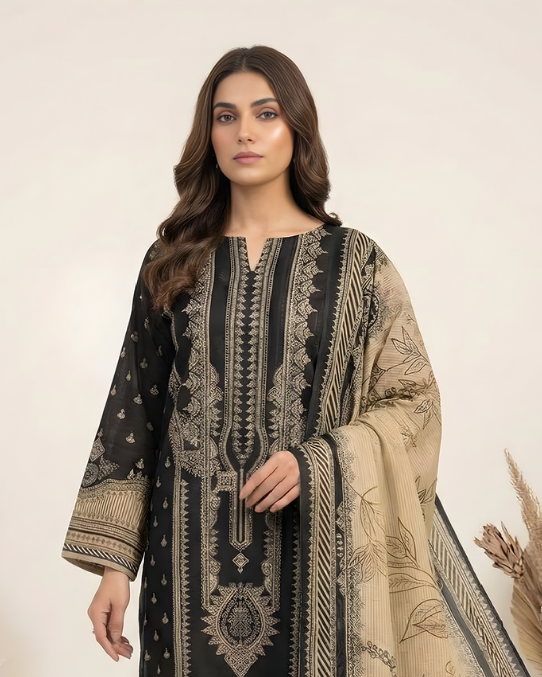 3 Pieces - Marooj Unstitched Garish Black Transliminor Magic Print Lawn Suit