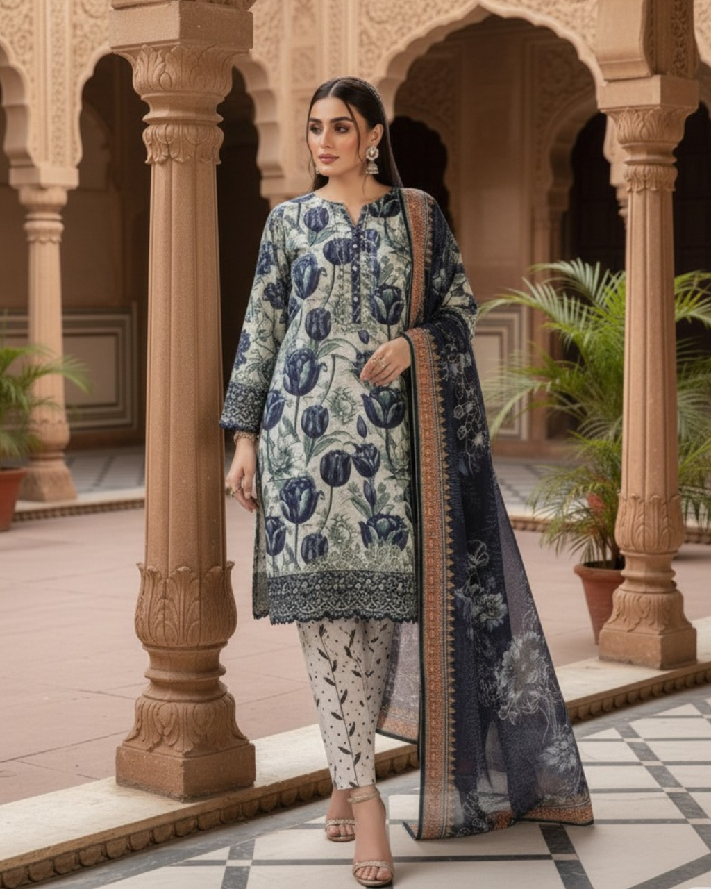 3 Pieces - Marooj Unstitched White BanaDora Linen Suit