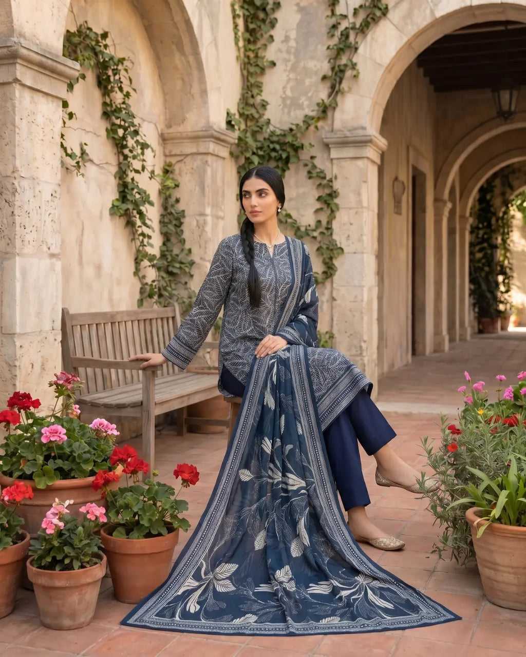 3 Pieces - Sohni Dharti Unstitched Grayish black Print Lawn Suit