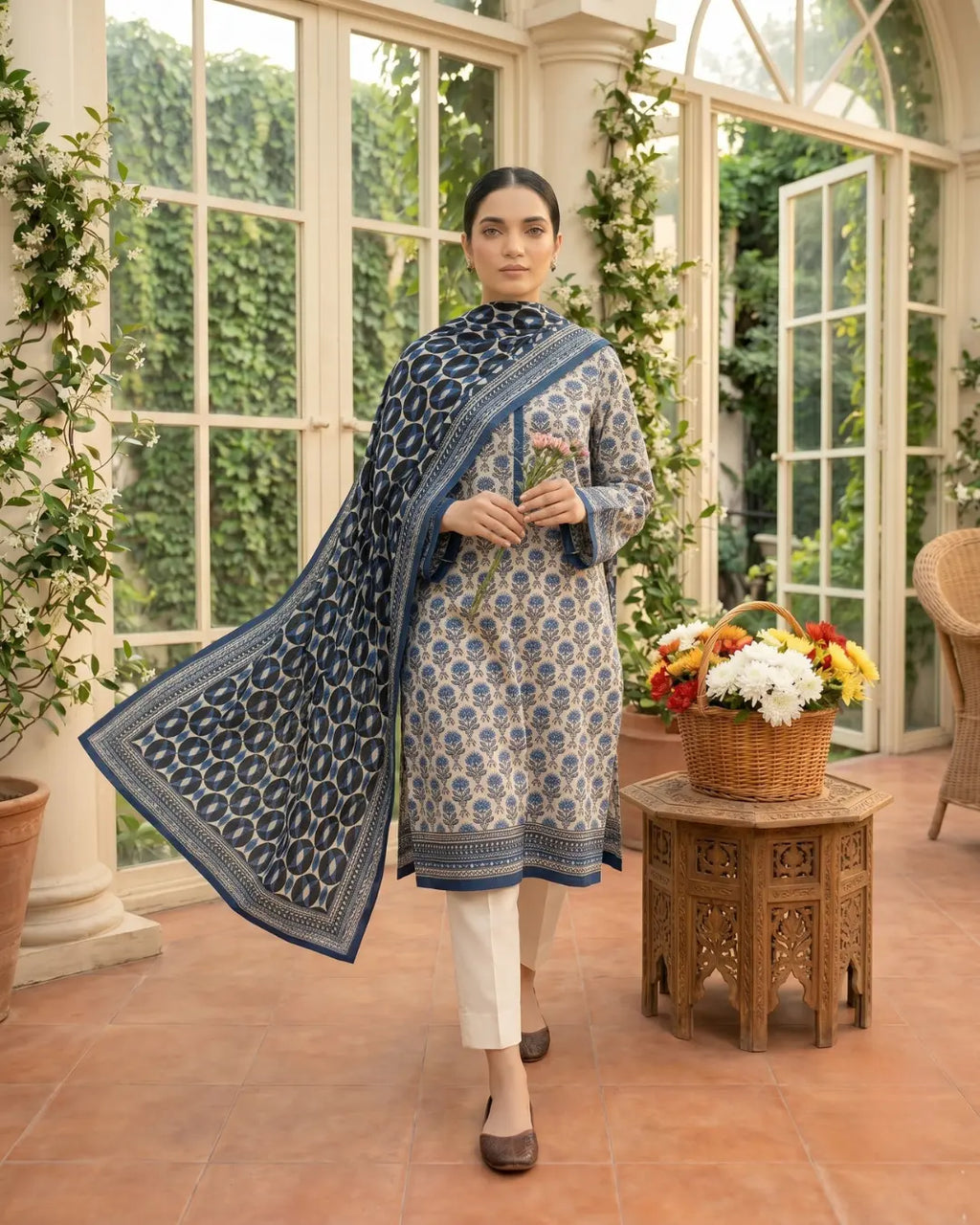 3 Pieces - Sohni Dharti Unstitched Light gray Print Lawn Suit