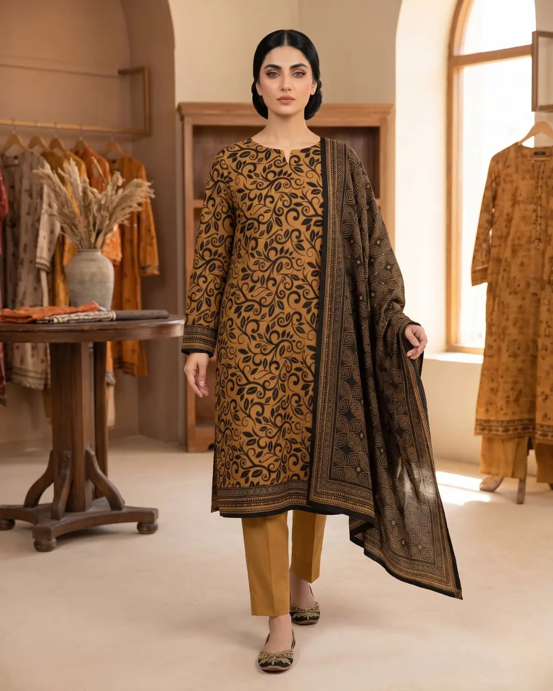 3 Pieces - Sohni Dharti Unstitched Mustard Print Lawn Suit