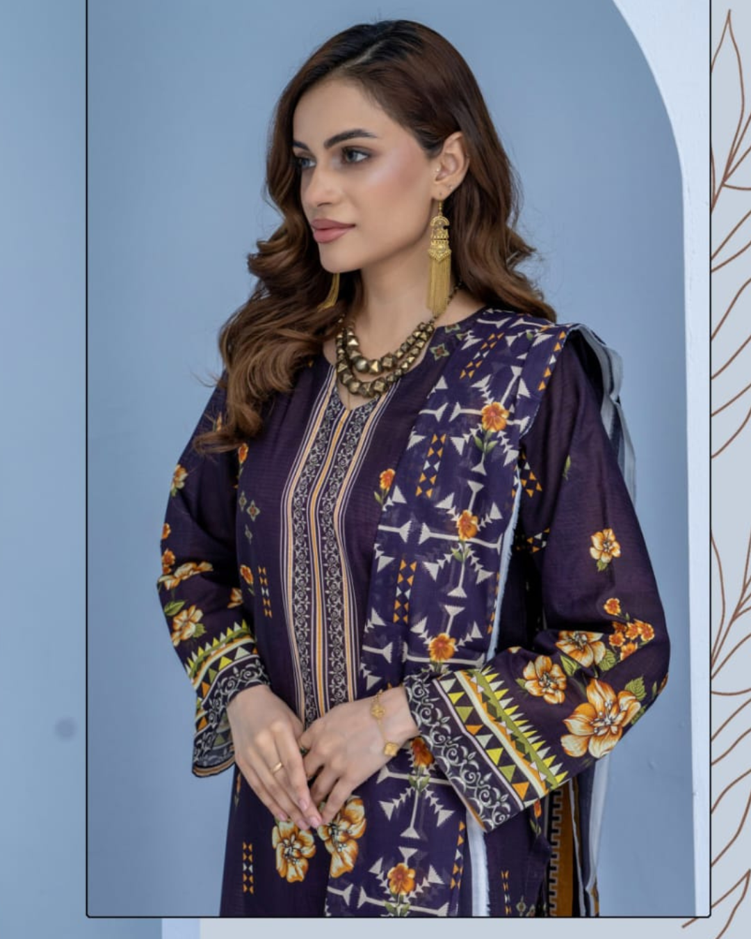3 Piece - Mojoberry Unstitched Purple Ladies Banadora Print Lawn Suit