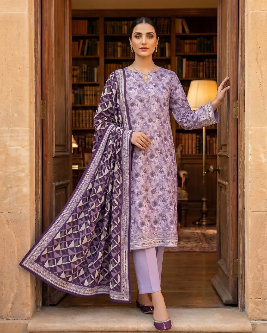 3 Pieces - Sohni Dharti Unstitched Light purple Print Lawn Suit