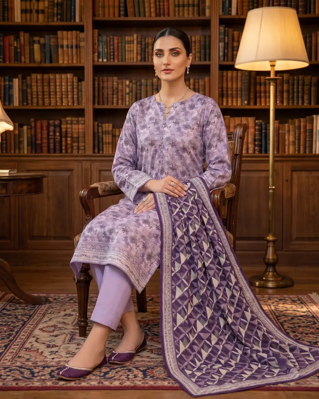 3 Pieces - Sohni Dharti Unstitched Light purple Print Lawn Suit