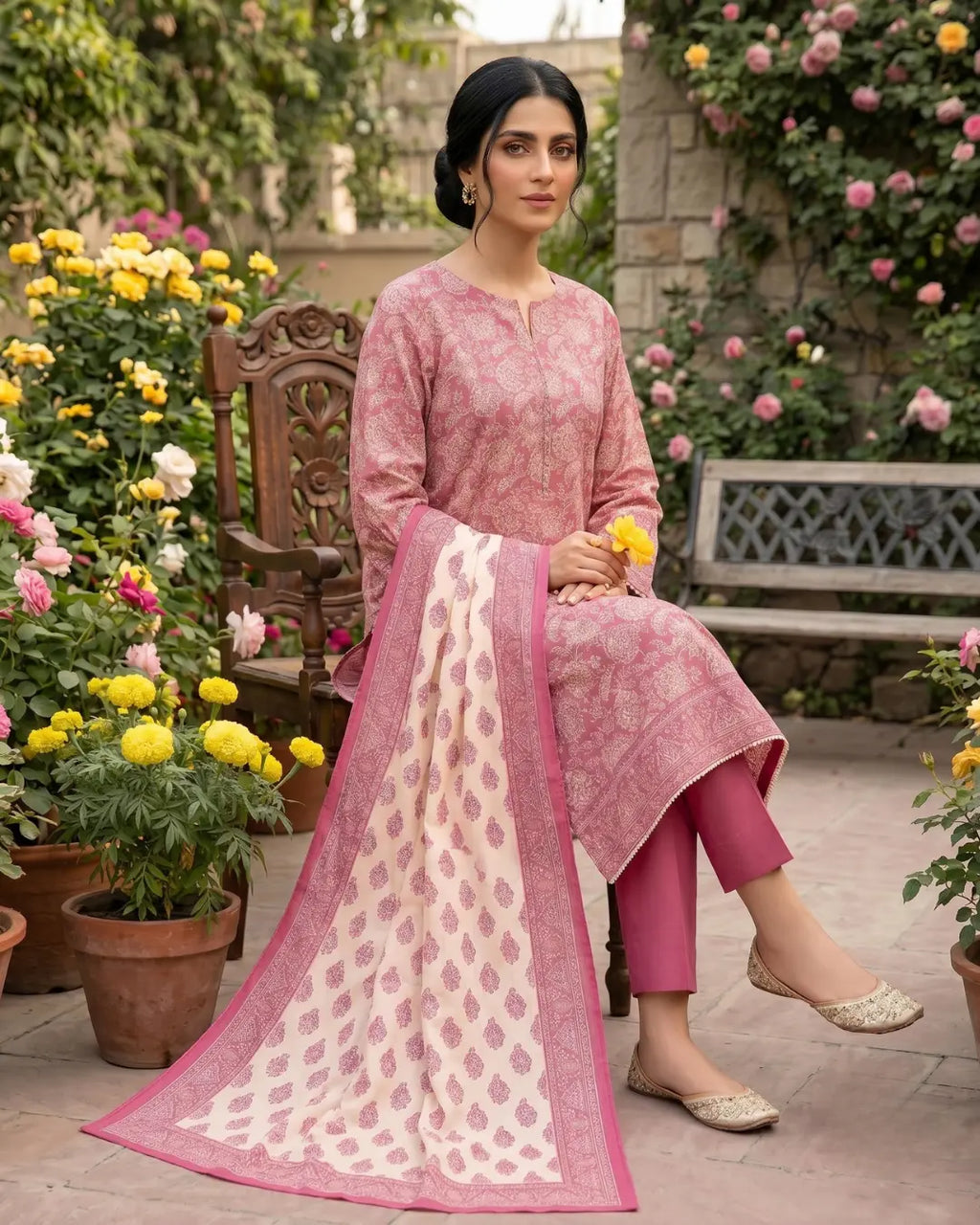 3 Pieces - Sohni Dharti Unstitched Pink Print Lawn Suit