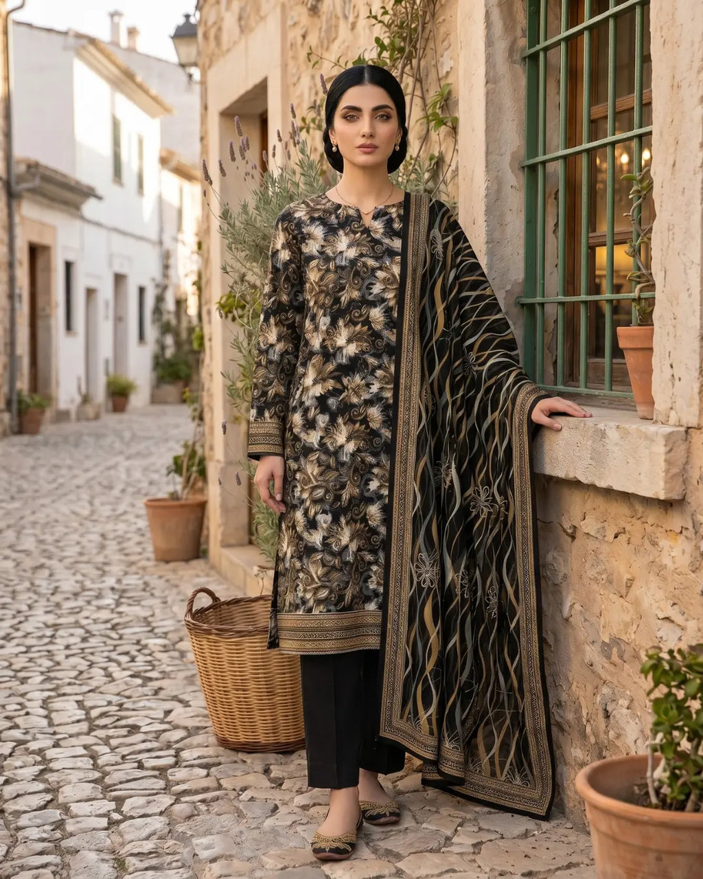 3 Pieces - Sohni Dharti Unstitched Black Print Lawn Suit