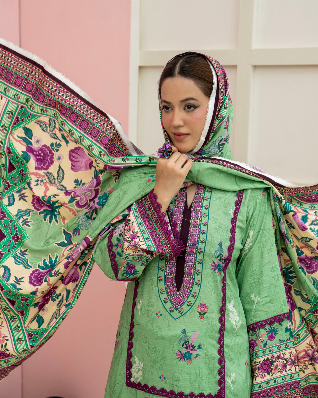 3 Pieces - Marooj Unstitched Light Green BanaDora Linen Suit