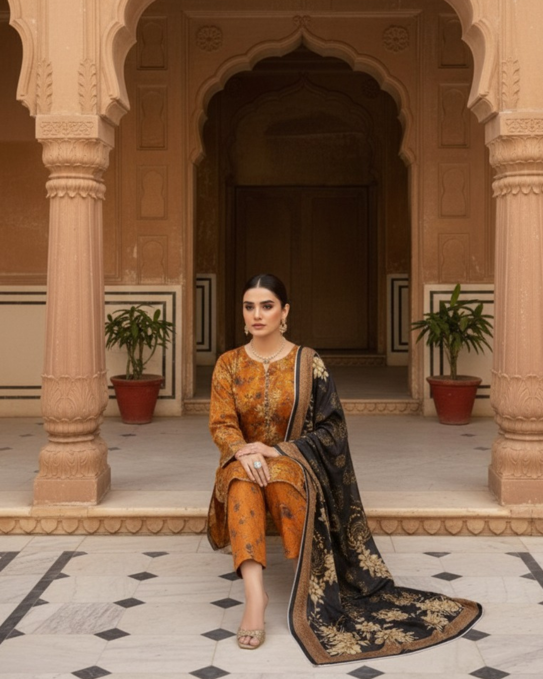 3 Pieces - Marooj Unstitched Orange BanaDora Linen Suit