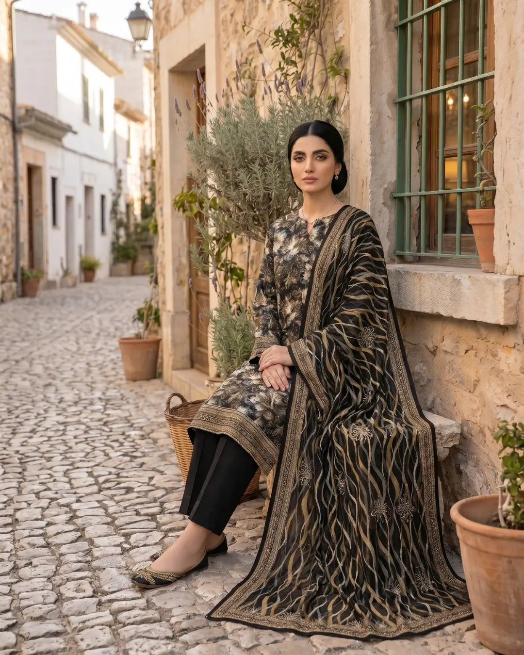 3 Pieces - Sohni Dharti Unstitched Black Print Lawn Suit