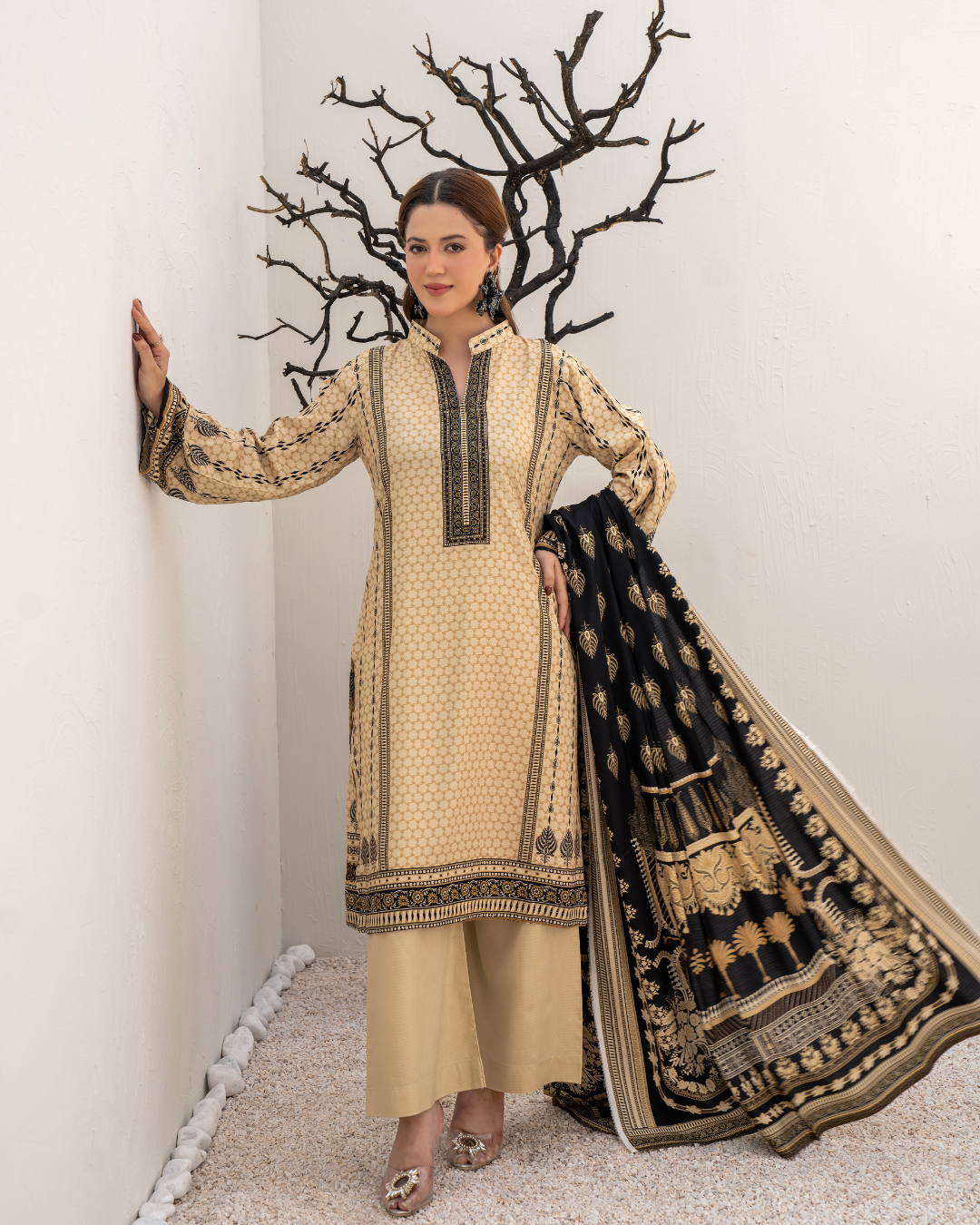 3 Pieces - Marooj Unstitched Cream BanaDora Linen Suit