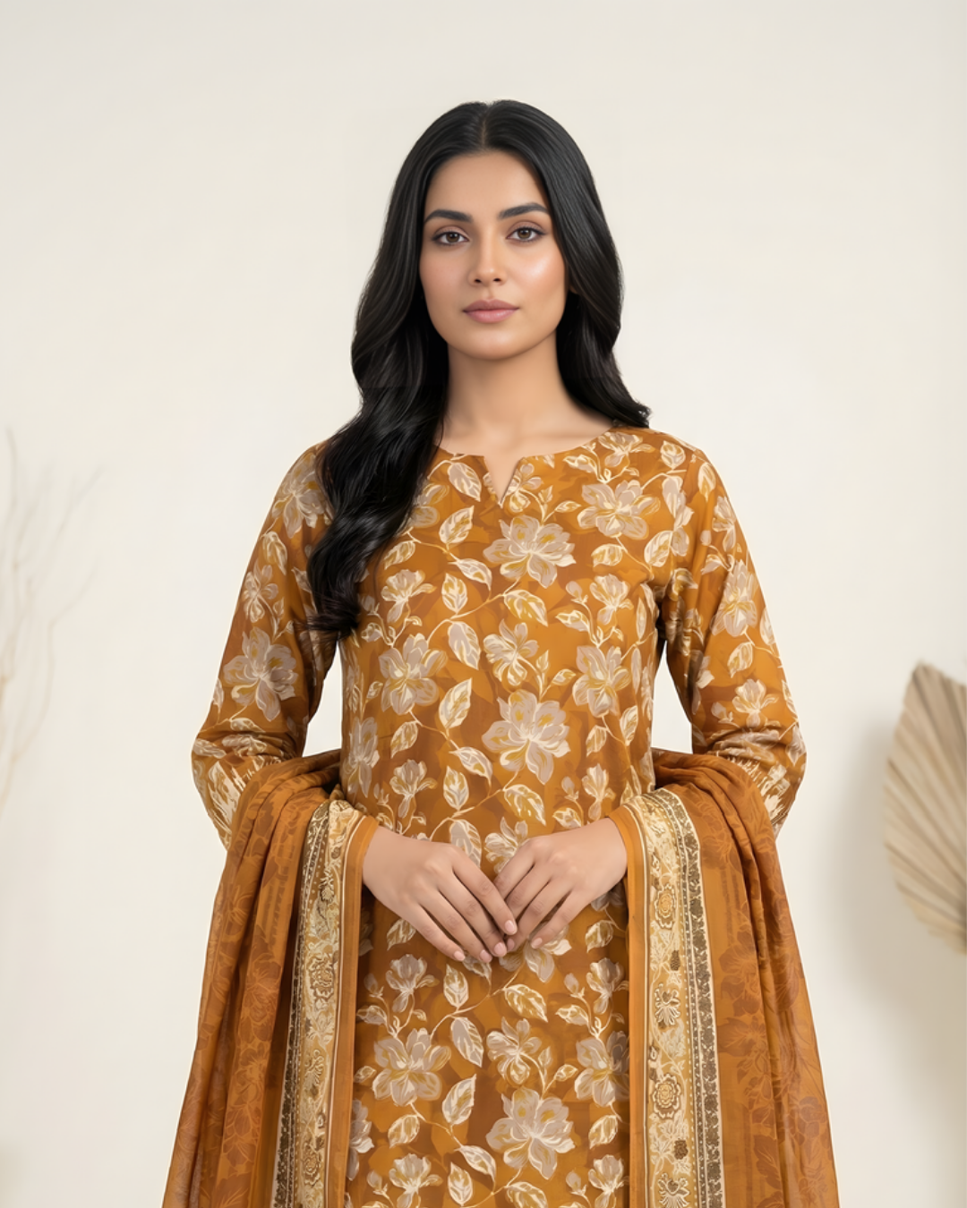 3 Pieces - Marooj Unstitched Mustard Transliminor Magic Print Lawn Suit