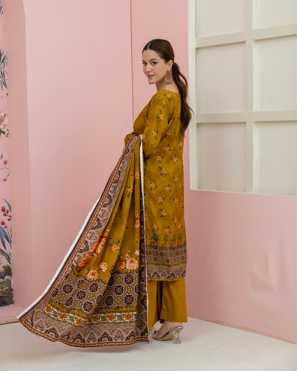 3 Pieces - Marooj Unstitched Mustard BanaDora Linen Suit