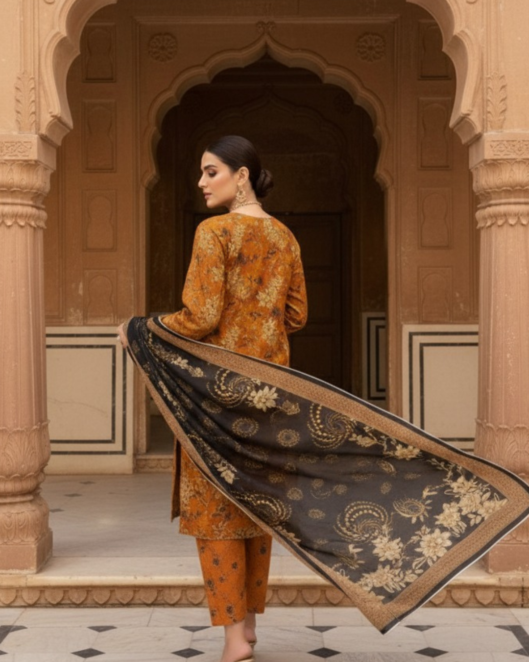 3 Pieces - Marooj Unstitched Orange BanaDora Linen Suit