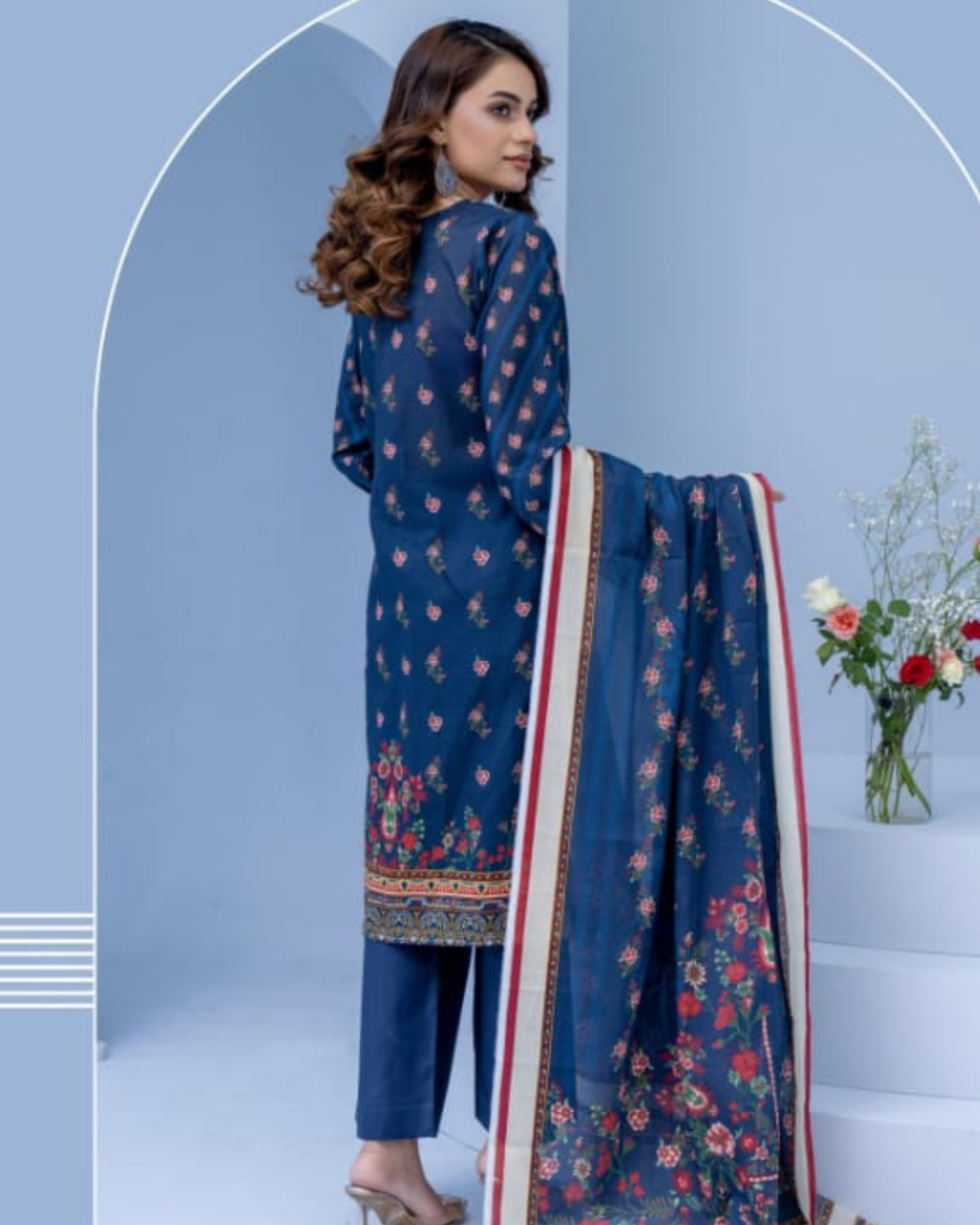 3 Piece - Mojoberry Unstitched Blue Ladies Banadora Print Lawn Suit