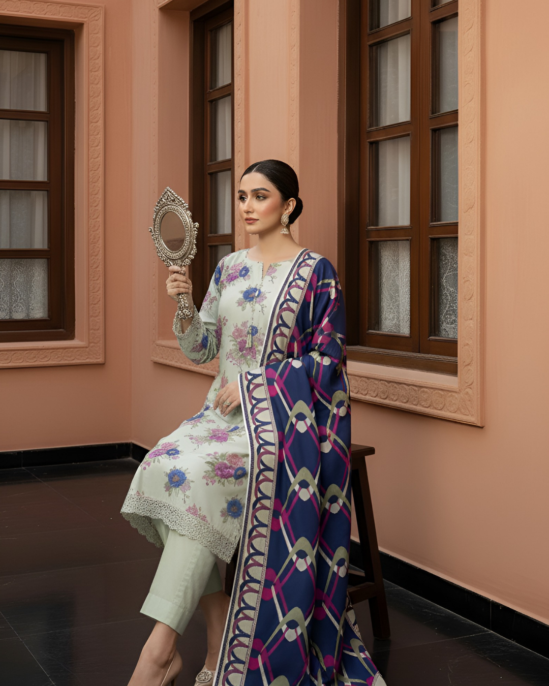 3 Pieces - Marooj Unstitched Pista Printed Khaddar Suit