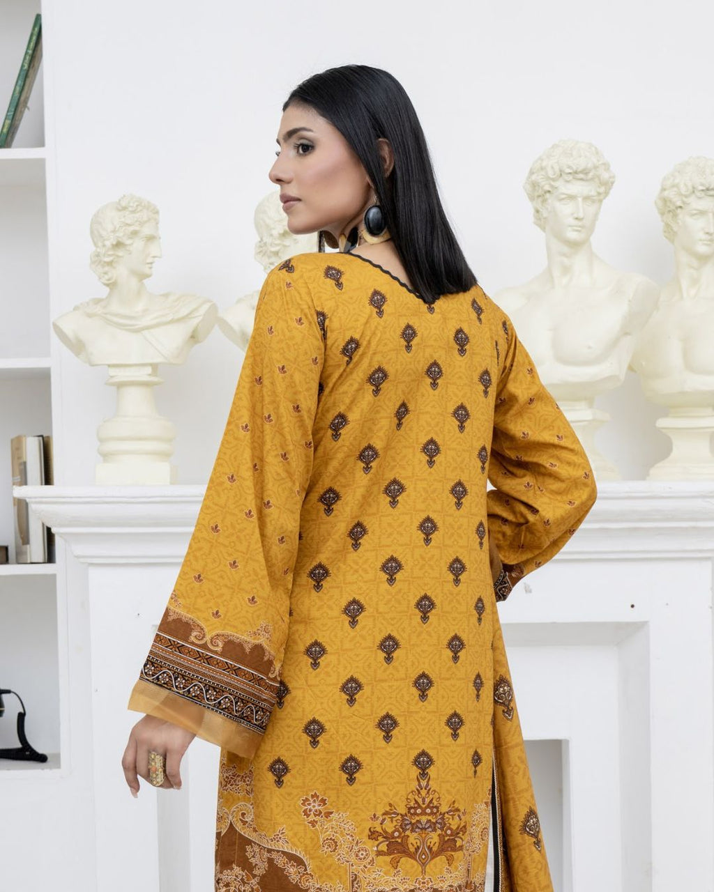 3 Piece - Marooj Unstitched Mustard BanaDora Linen Suit