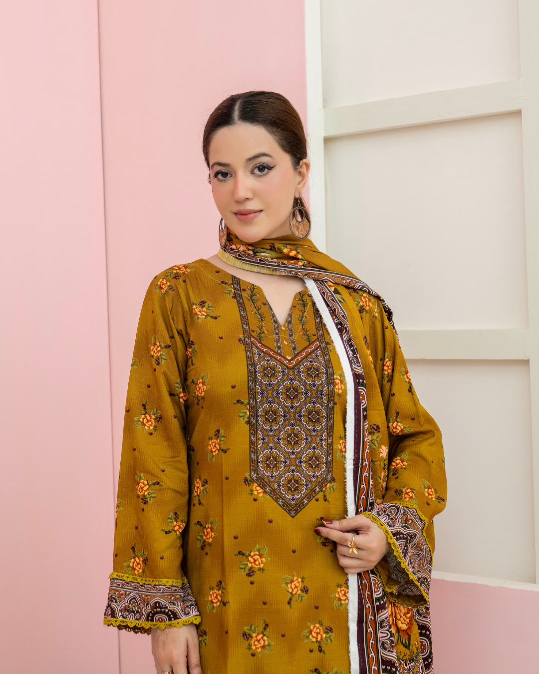 3 Pieces - Marooj Unstitched Mustard BanaDora Linen Suit