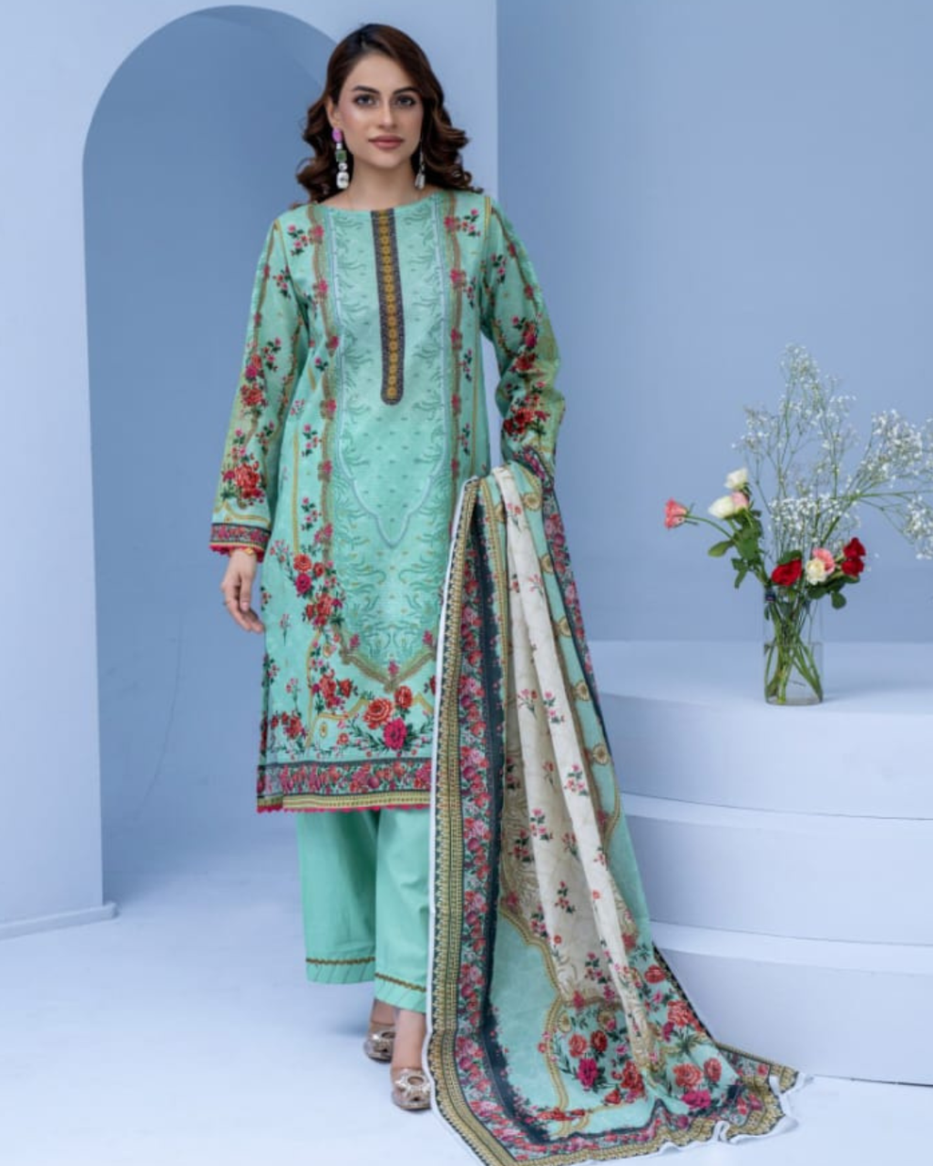 3 Piece - Mojoberry Unstitched Pista Ladies Banadora Print Lawn Suit