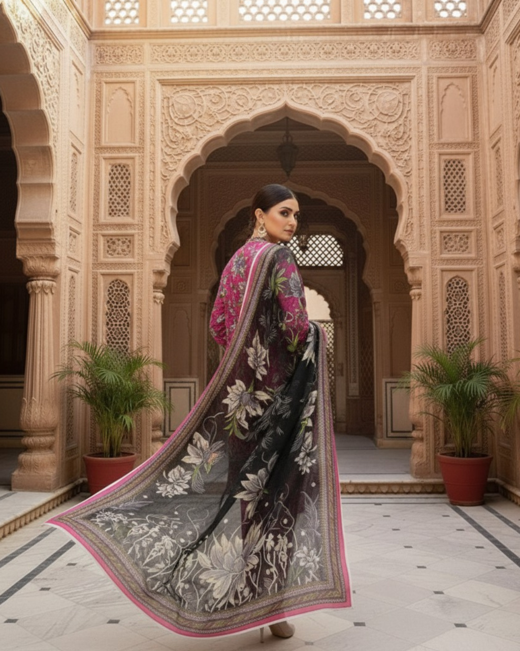 3 Pieces - Marooj Unstitched Pink BanaDora Linen Suit