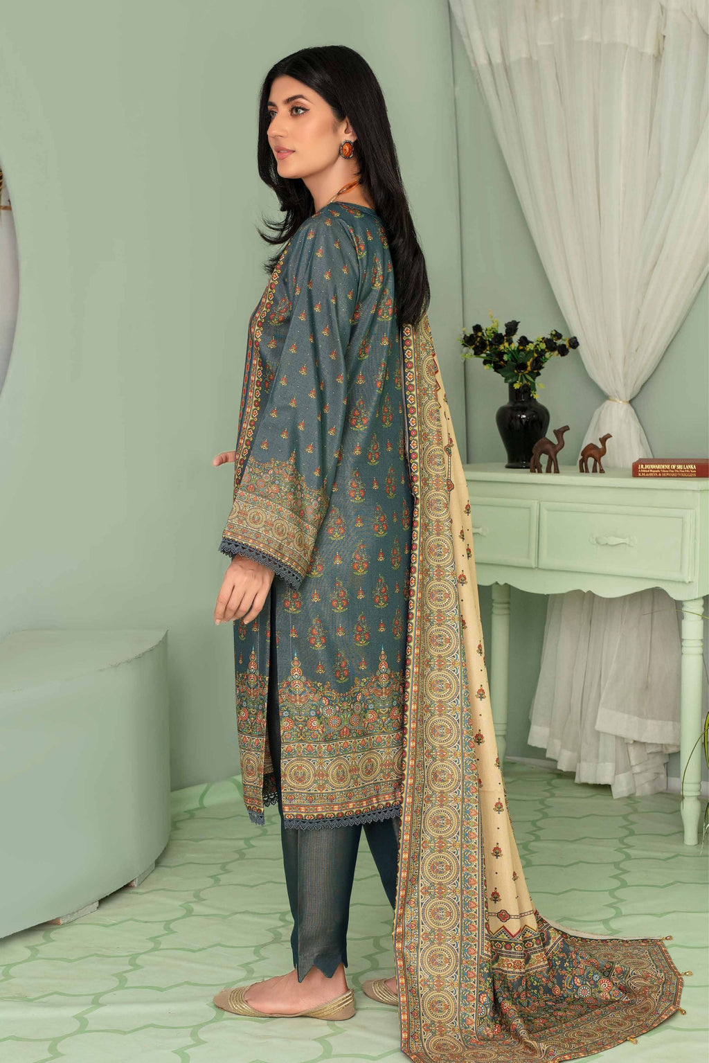 3 Pieces - Aizal Unstitched Gray Printed Shamray Linen Suit