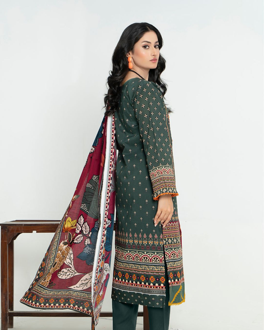 3 Piece - Junoon Unstitched Olive Ladies Transliminor Magic Print Lawn Suit