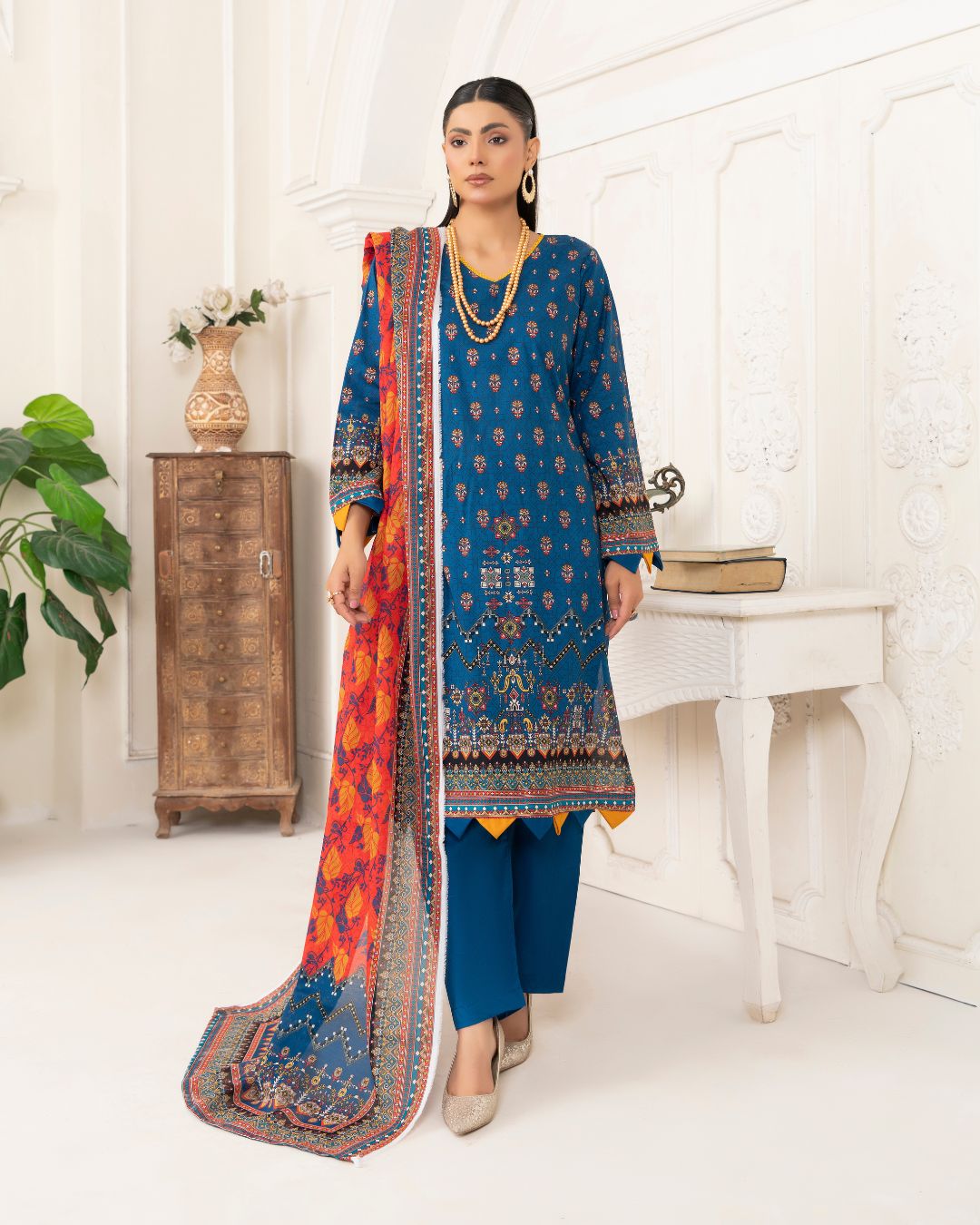3 Piece - Junoon Unstitched Blue Ladies Print Lawn Suit