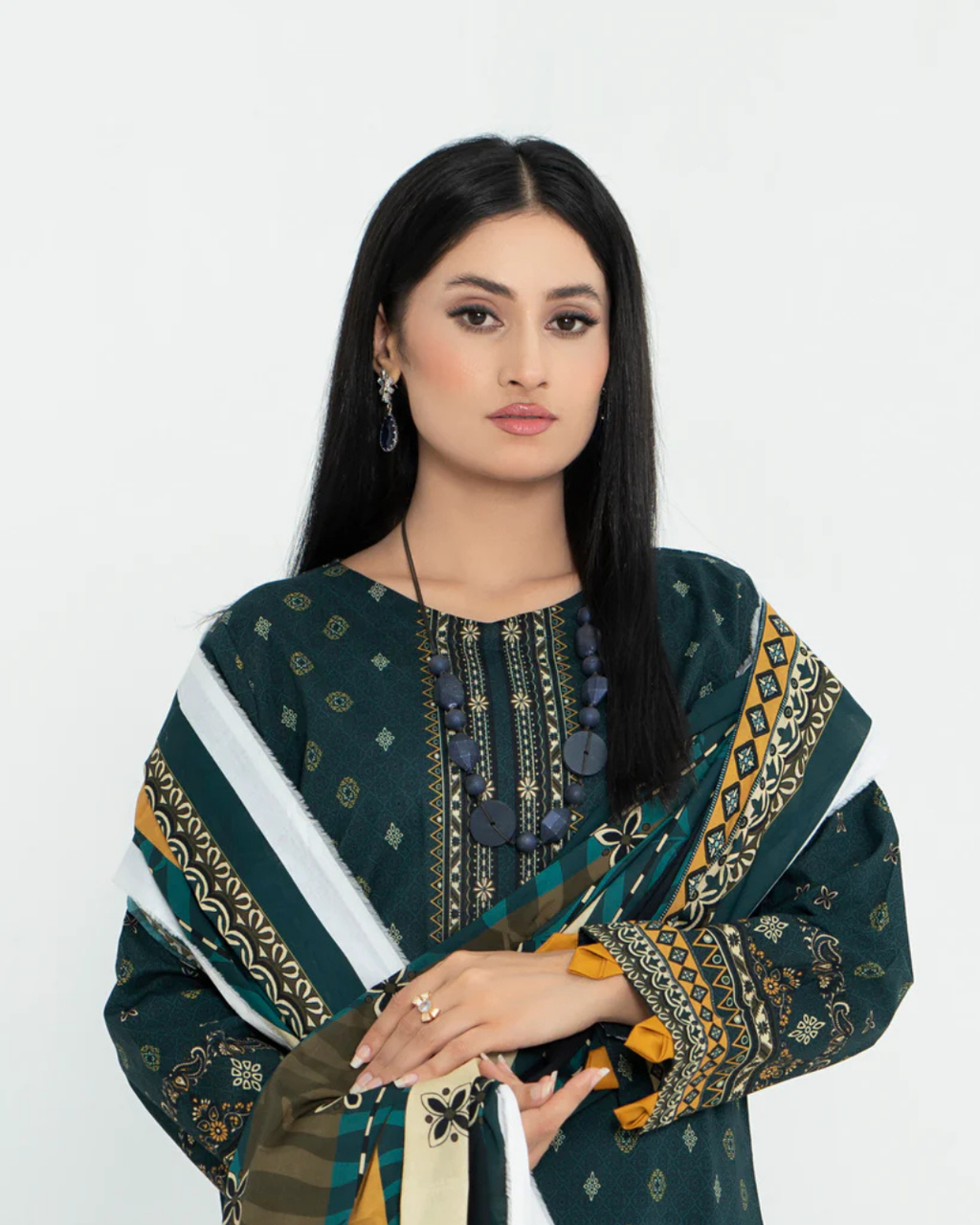 3 Piece - Junoon Unstitched Olive Ladies Transliminor Magic Print Lawn Suit