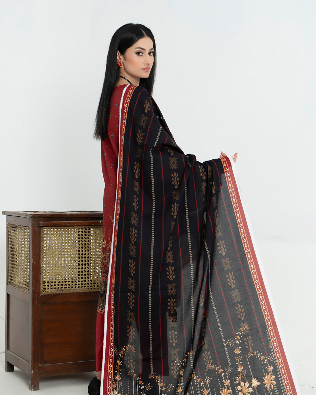 3 Piece - Junoon Unstitched Maroon Ladies Transliminor Magic Print Lawn Suit