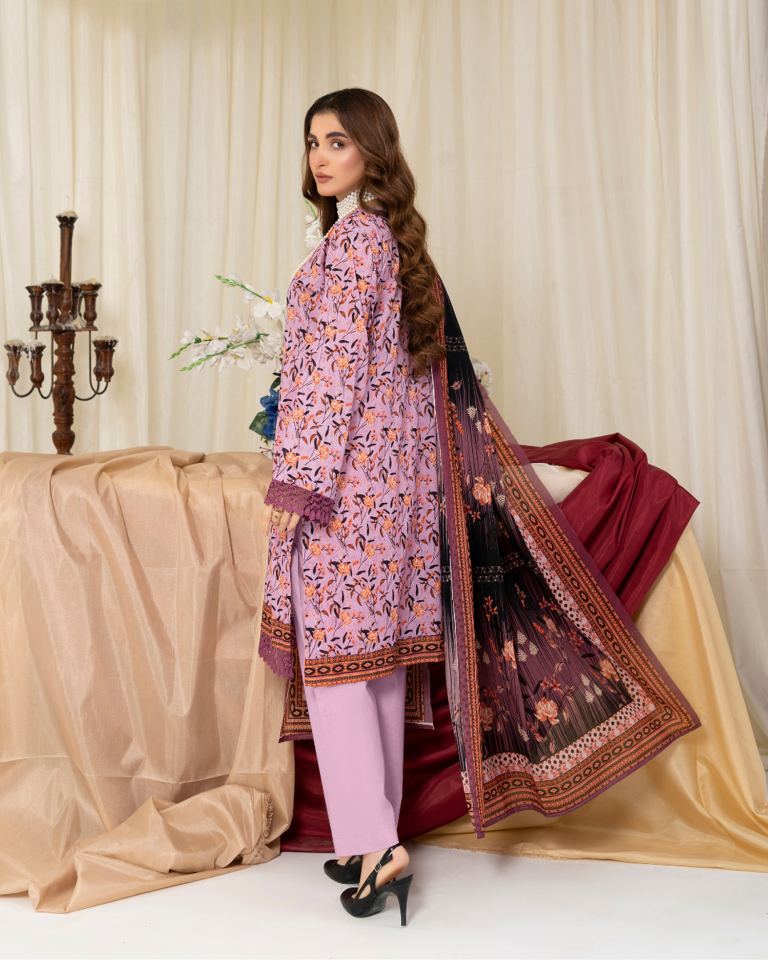 3 Piece - Mahi Unstitched Pink Ladies Print Lawn Suit