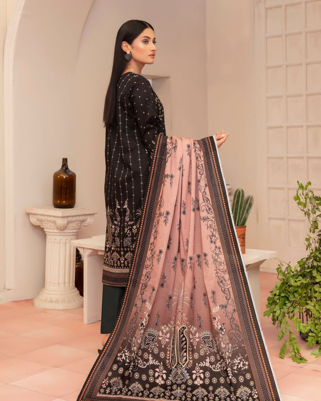 3 Piece - Junoon Unstitched Black Ladies Print Lawn Suit