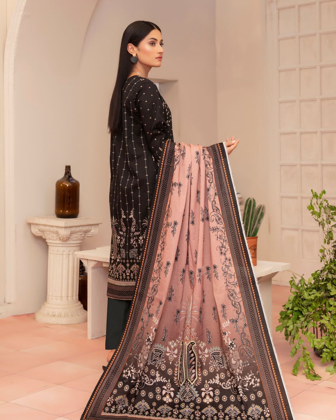 3 Piece - Junoon Unstitched Black Ladies Print Lawn Suit