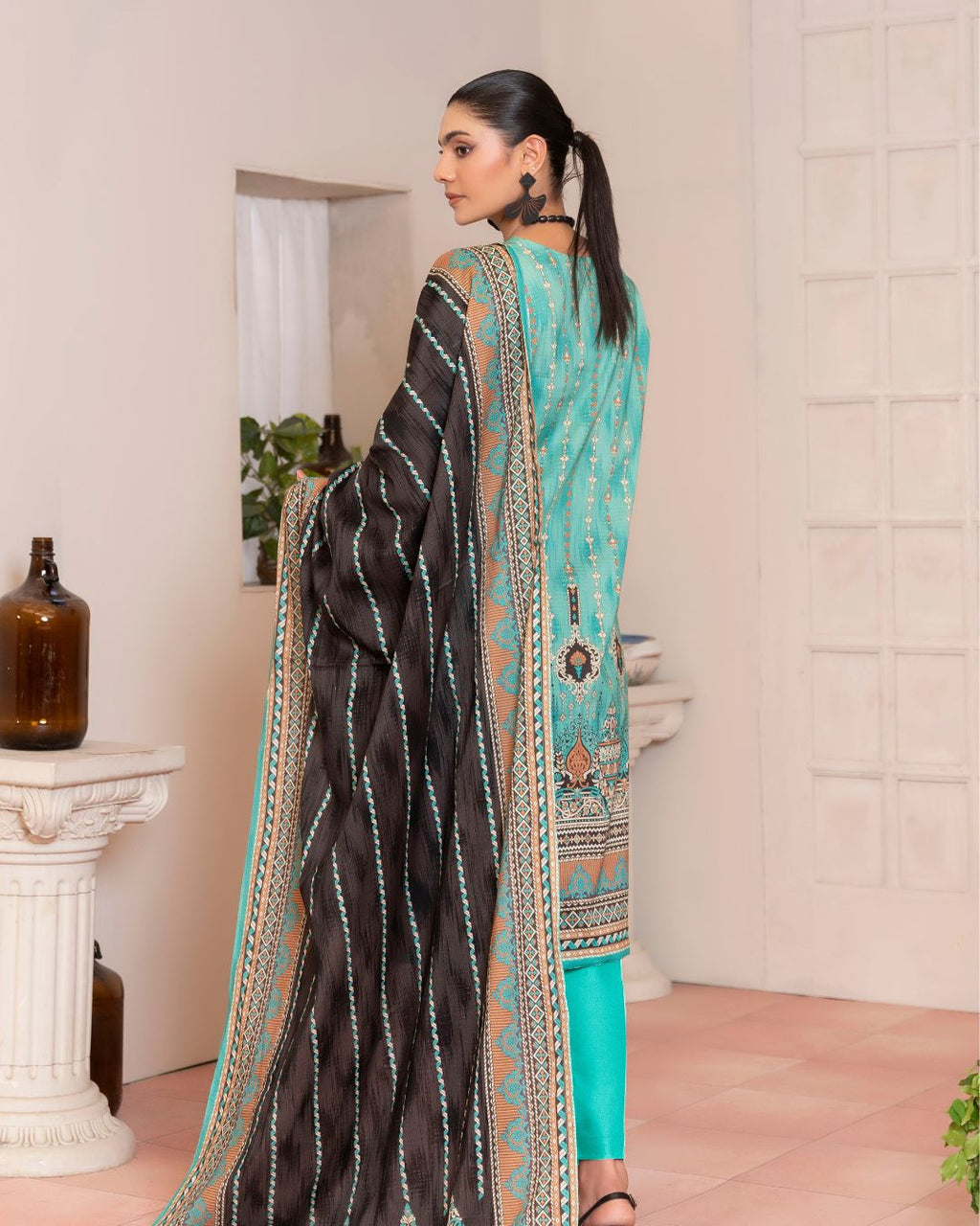 3 Piece - Junoon Unstitched Blue Ladies Banadora Print Lawn Suit