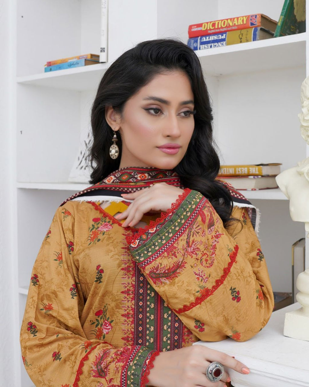 3 Piece - Marooj Unstitched Orange BanaDora Linen Suit