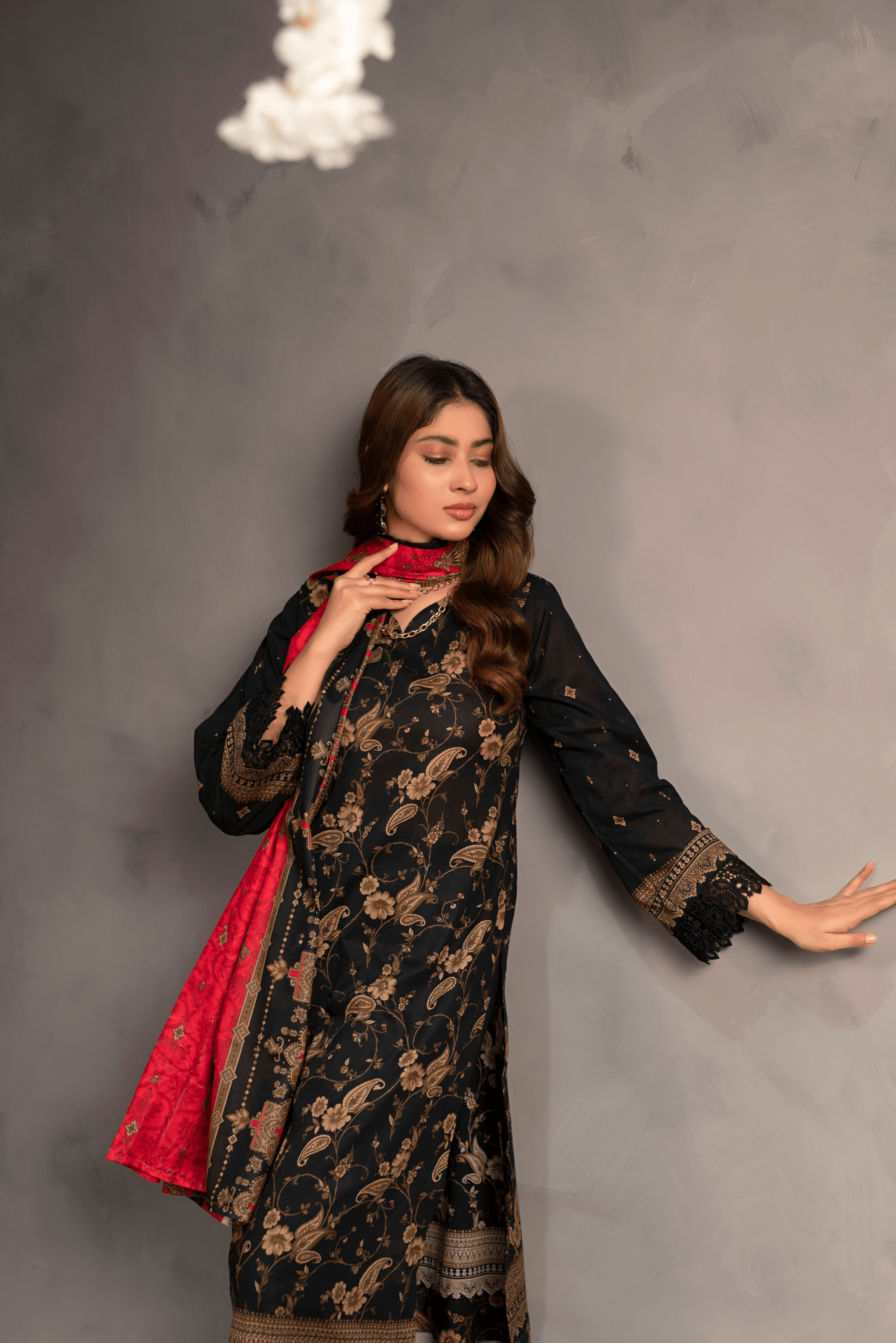 3 Piece - Mahi Unstitched Coal Ladies Transliminor Magic Print Lawn Suit