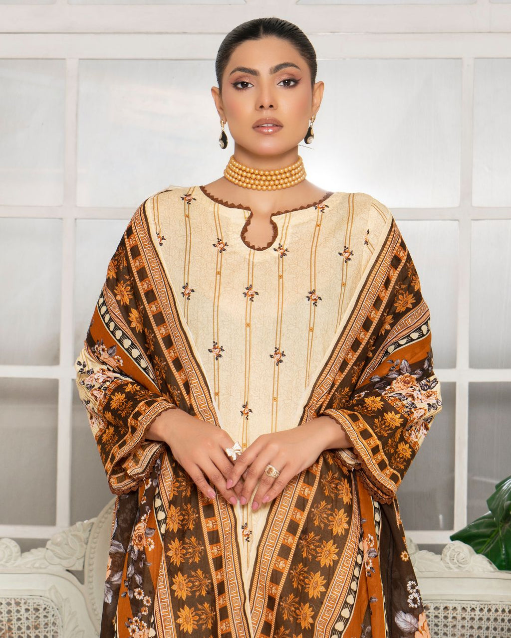 3 Piece - Junoon Unstitched Peach Ladies Print Lawn Suit