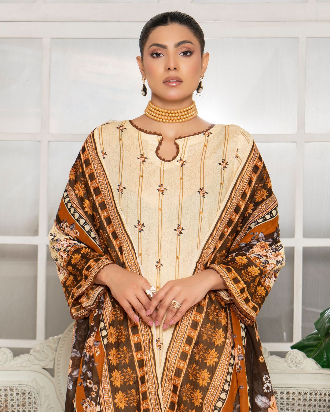 3 Piece - Junoon Unstitched Peach Ladies Print Lawn Suit