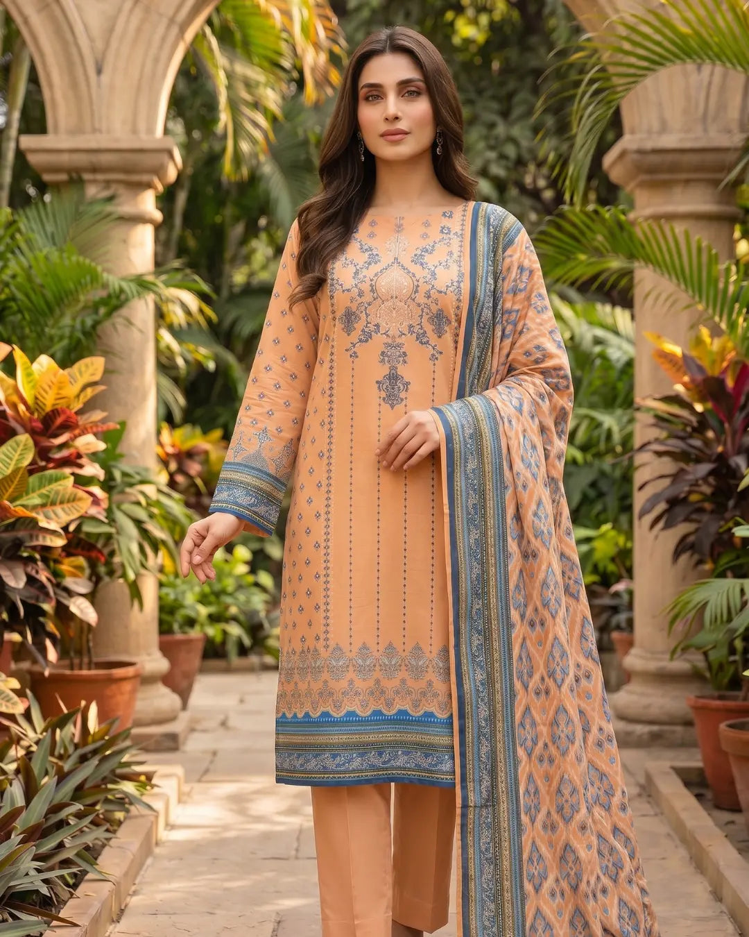 3 Pieces - Sohni Dharti Unstitched Peach Colour Premium Print Lawn Suit
