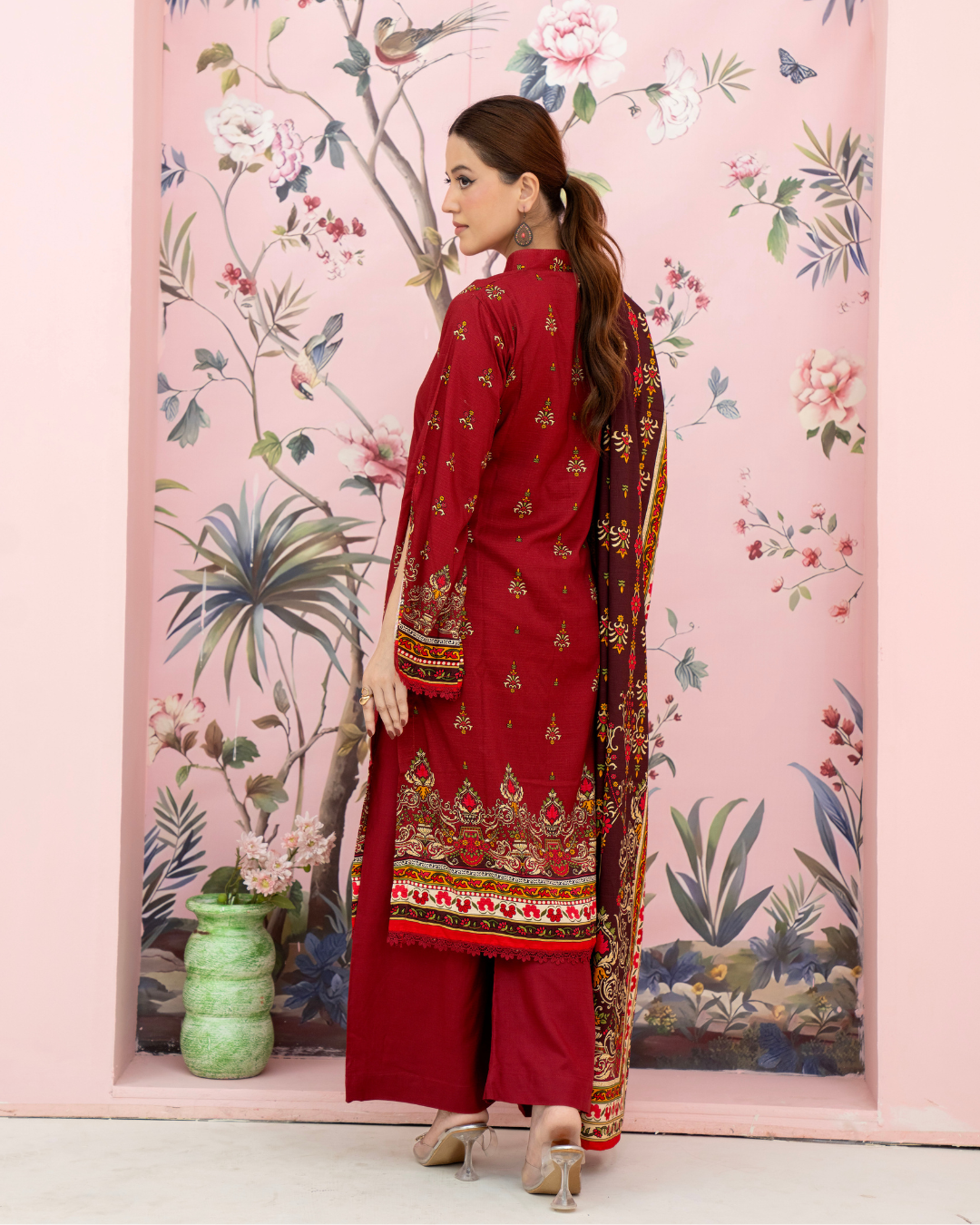 3 Pieces - Marooj Unstitched Maroon BanaDora Linen Suit